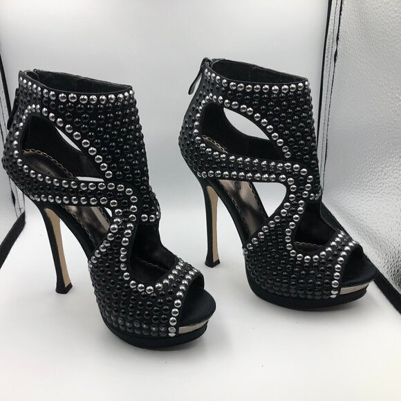Bebe Cassandra Black Silver Studded Women's Stiletto Heels Size 6M - Picture 1 of 7